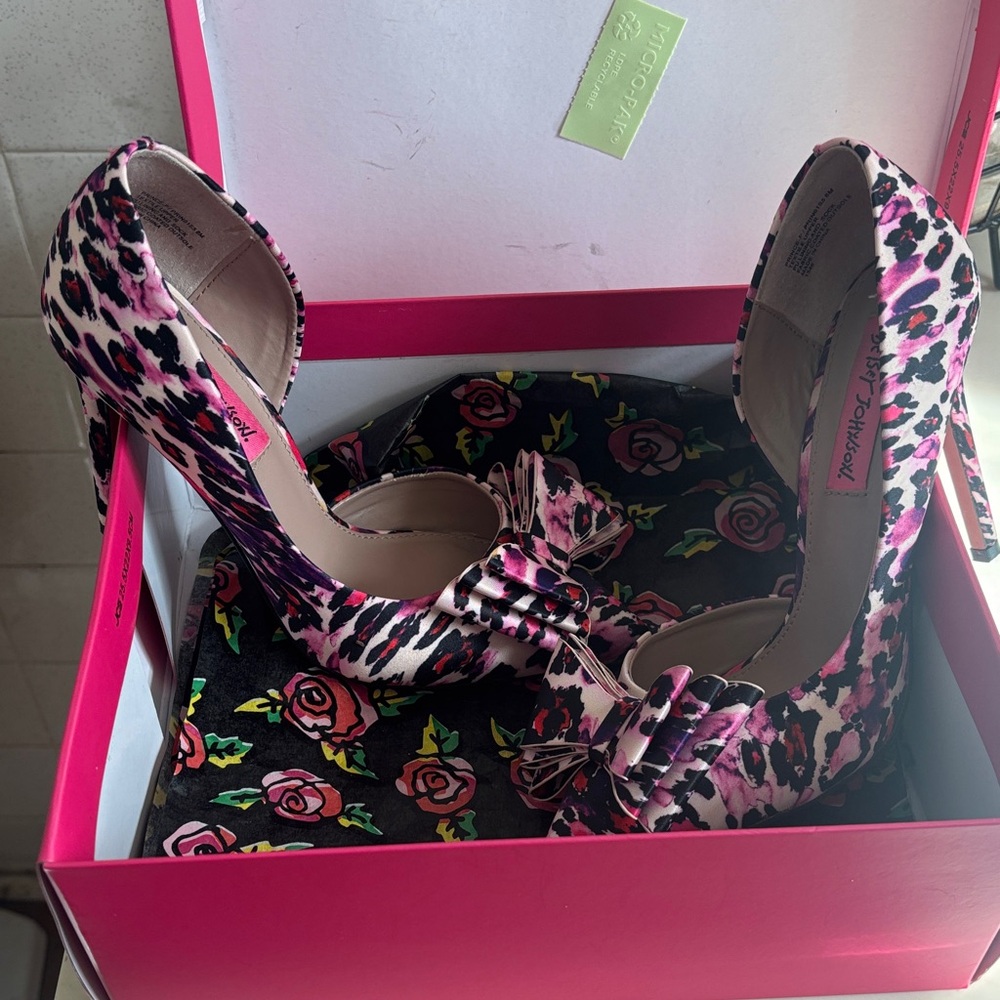Betsey Johnson Pink and Black Animal Print Heels